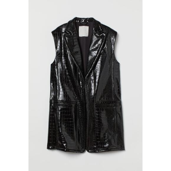 H&M Innovation Lab Co-Exist Vegan Black Croc Patent Leather Long Vest XS - Picture 3 of 12